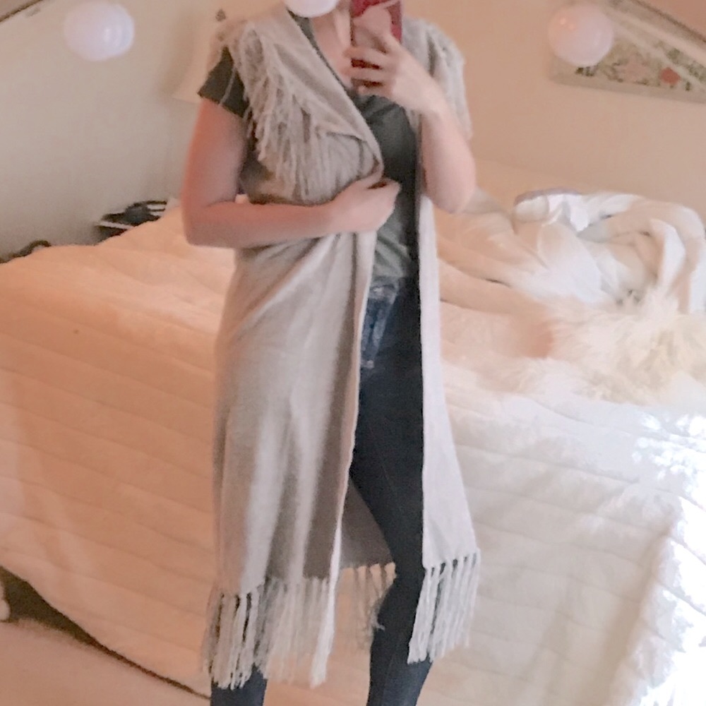 🌼 Cashmere Boho Fringe Vest Sweater Duster - Picture 1 of 11